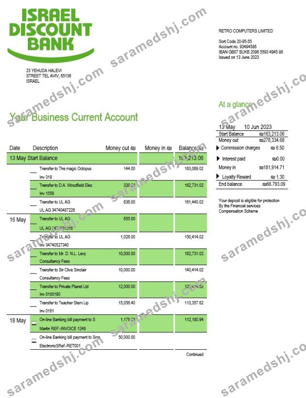 Israel Discount Bank firm statement Word and PDF template